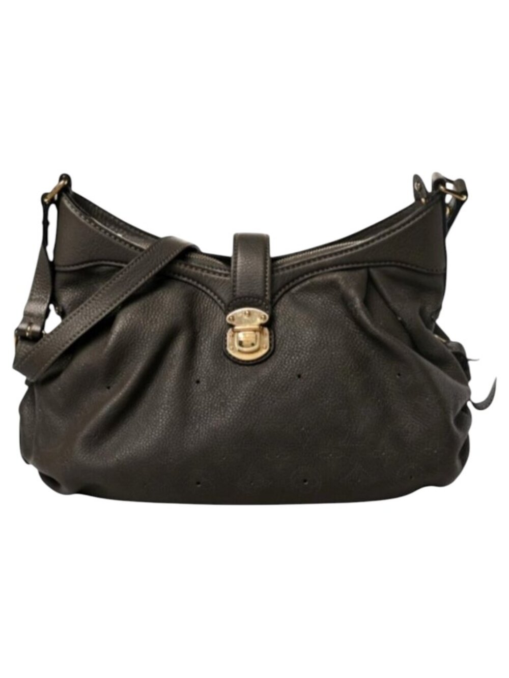 Louis Vuitton Purse Noir Black Leather Monogram Mahina‎ Shoulder Bag Luxury Hobo